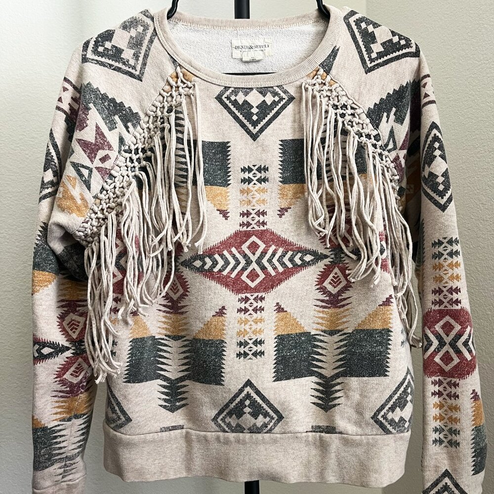 Ralph Lauren Denim & Supply Aztec-Print Fringe Sweater, Size S